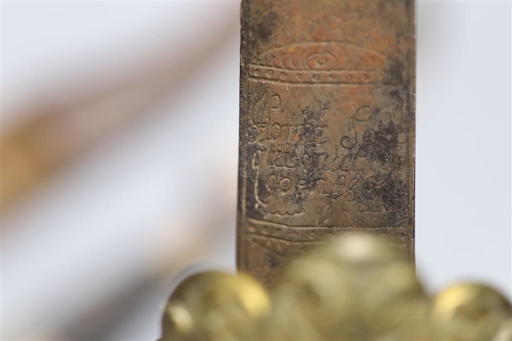 An 18th/19th century German hanger blade, overall length 45cm, and another dagger with horn mounted handle
